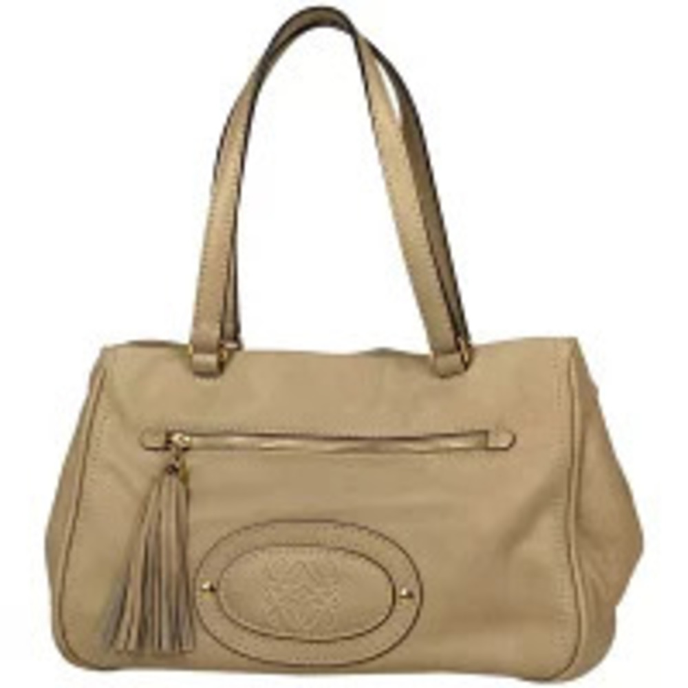 Loewe Anagram 2way Tote Bag Shoulder Tassel Leather Beige